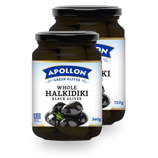 Чёрные оливки Apollon с косточками - 720 гр