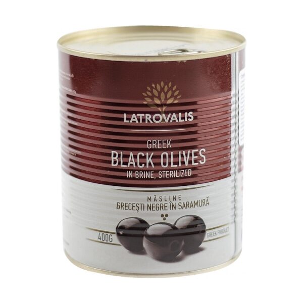 Чёрные оливки Latrovalis с косточками ж/б - 810 гр
