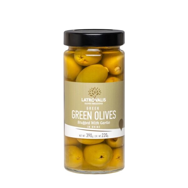 Зелёные оливки Latrovalis фаршированные чесноком - 390 гр