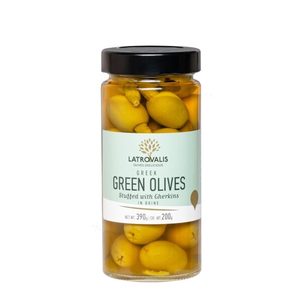 Зелёные оливки Latrovalis фаршированные огурцом - 390 гр